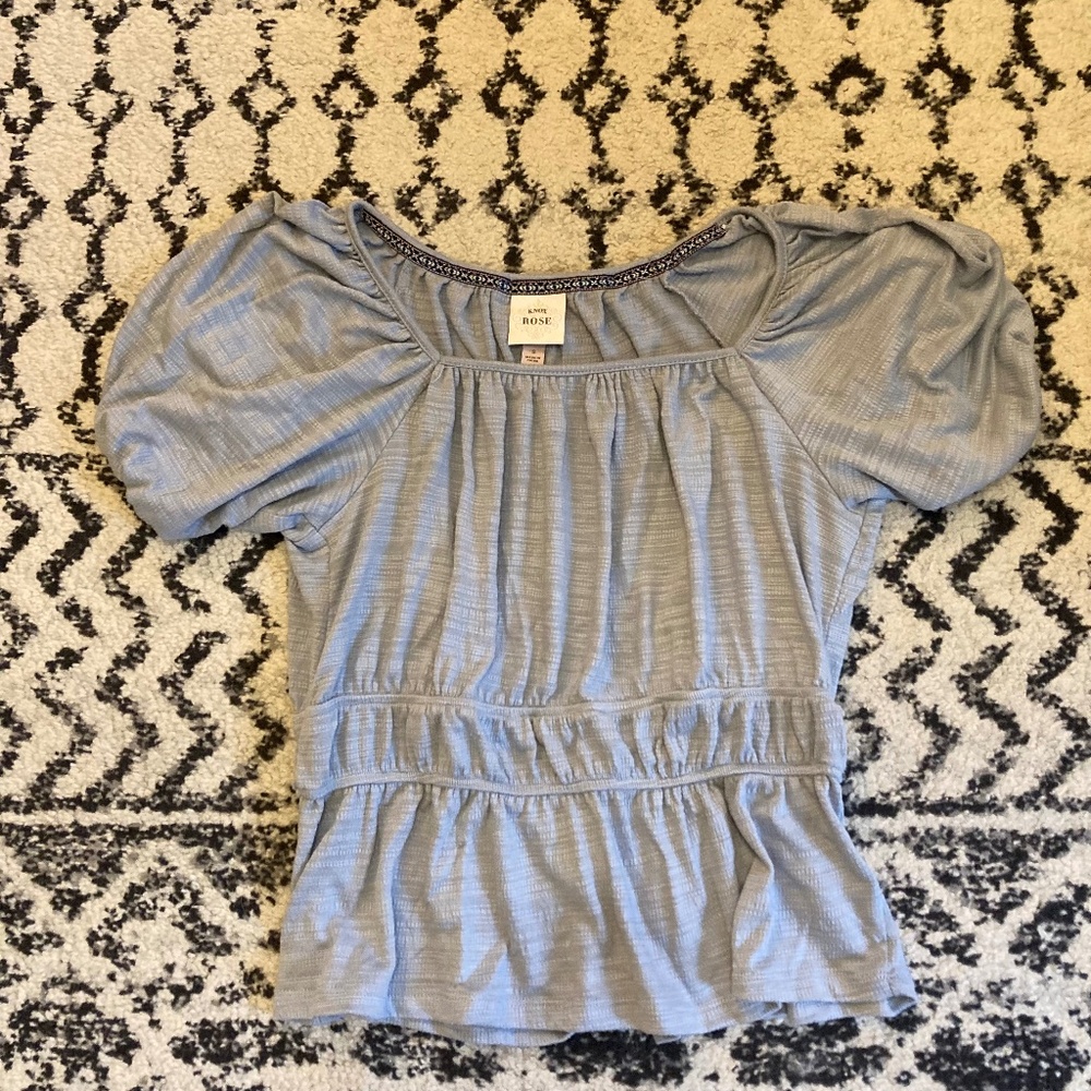 Knox Rose Peasant Top Women's Size S Blue Blouse Shirt Boho Hippy Flowy Feminine